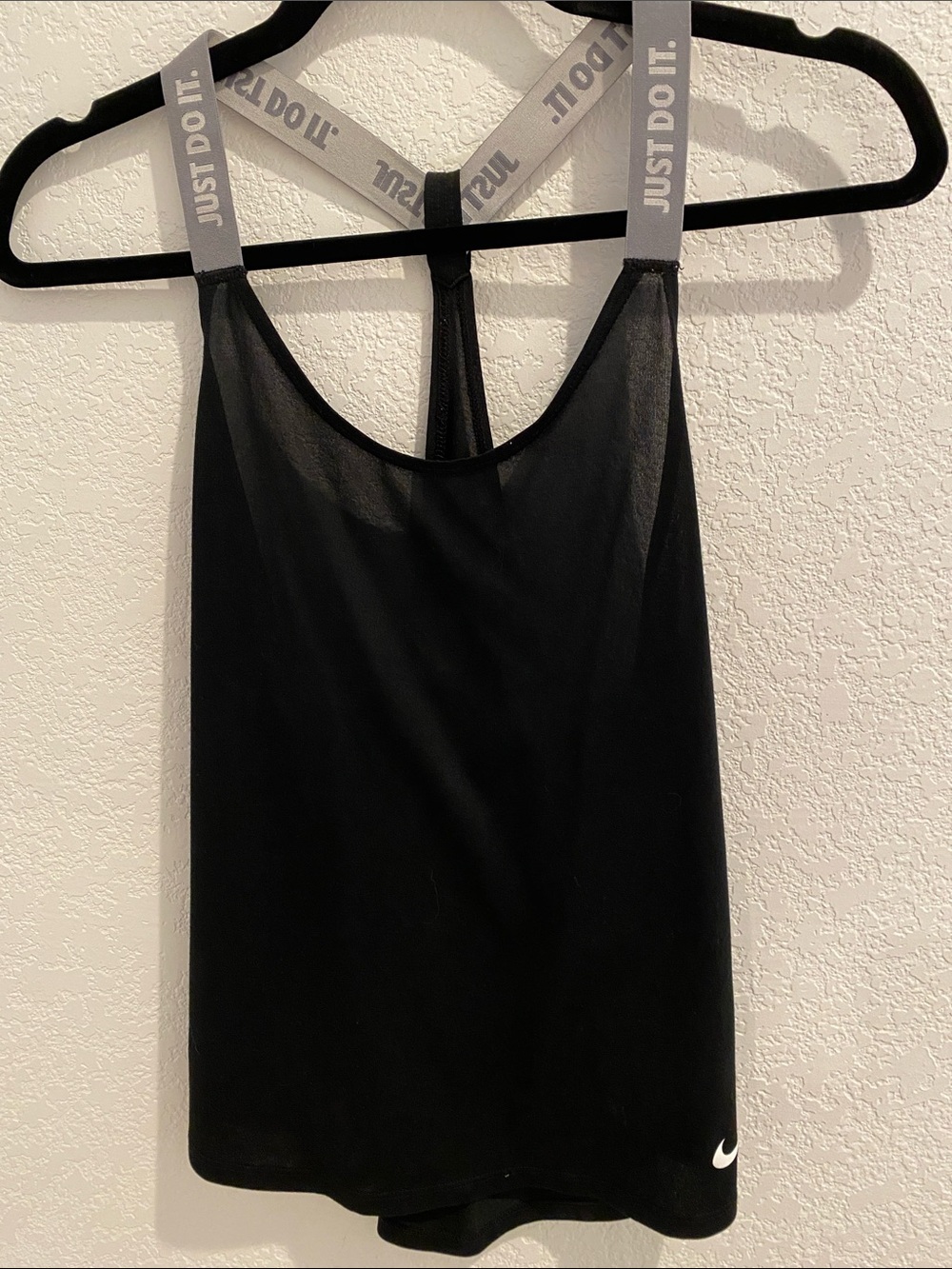 Nike Black Tank with Grey 'Just Do It.' Straps and White Swoosh